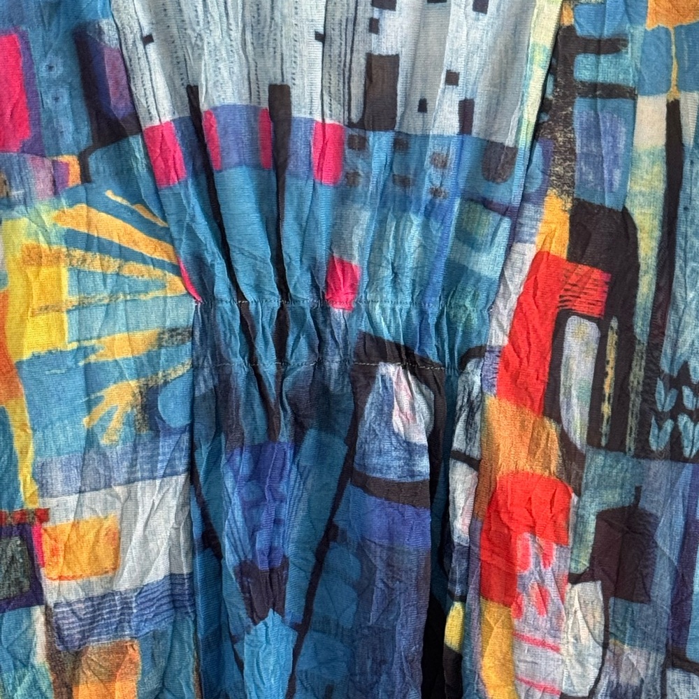SHANA Lightweight Abstract Print Long-Sleeve Tunic Top - Blue Mix, Medium - Picture 4 of 7